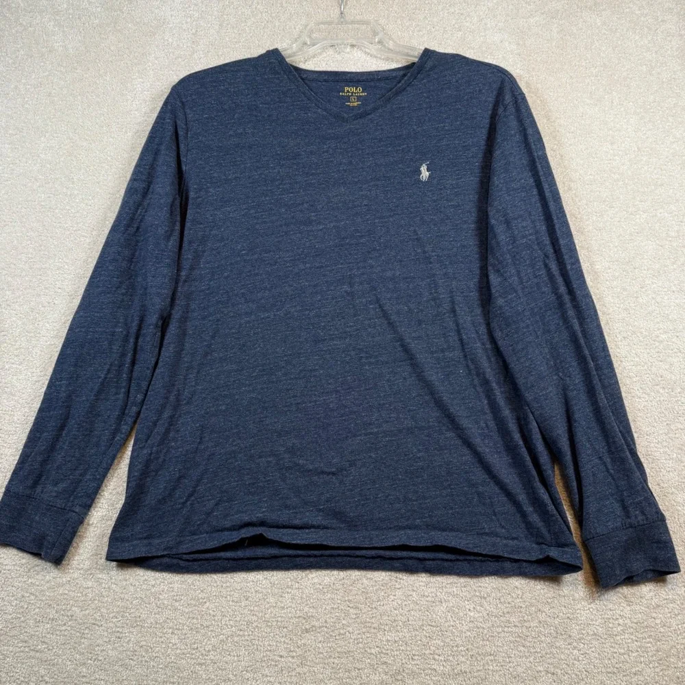 Polo Ralph Lauren Men's Blue Long Sleeve V Neck T Shirt Size‎ Large Cotton